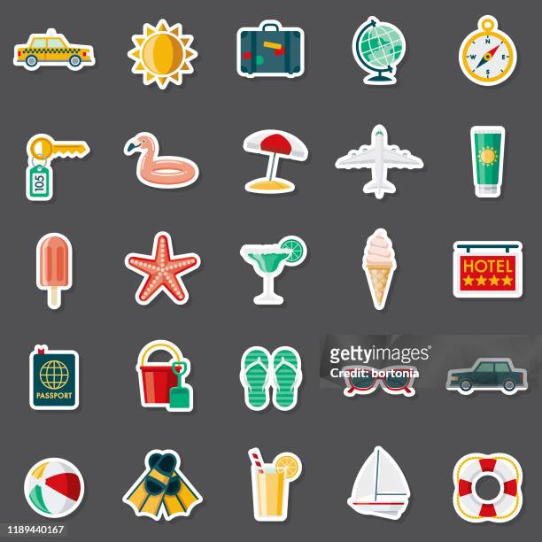 stockillustraties, clipart, cartoons en iconen met reizen en vakanties sticker set - stickers