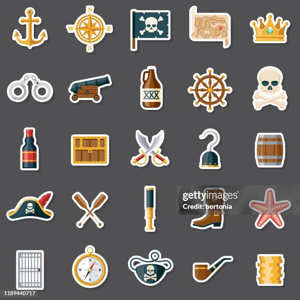 ilustraciones, imágenes clip art, dibujos animados e iconos de stock de conjunto de pegatinas piratas - pirate criminal