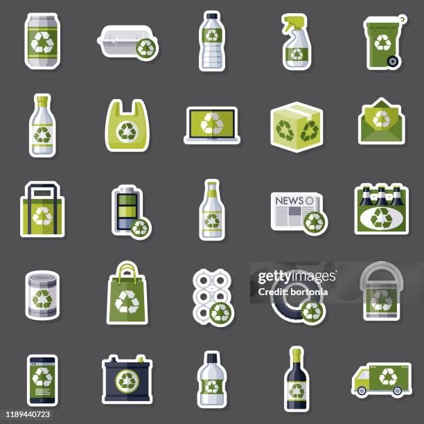 ilustrações de stock, clip art, desenhos animados e ícones de recyclables sticker set - alumínio