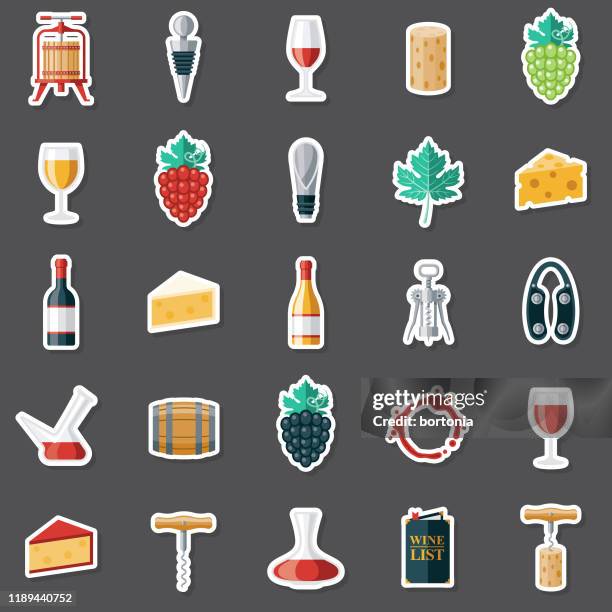 wein-aufkleber-set - saftpresse stock-grafiken, -clipart, -cartoons und -symbole