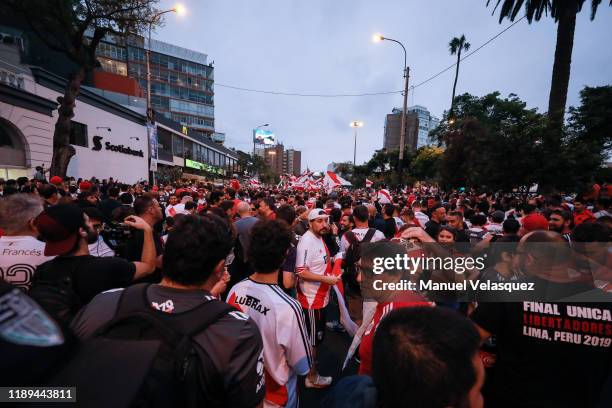 Fans of River Plate gather in the streets of the Miraflores neighborhood, ahead of the final match of Copa CONMEBOL Libertadores 2019 on November 22,...