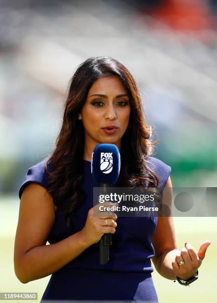 Fox Cricket commentator Isa Guha during day three of the 1st Domain Test between Australia and Pakistan at The Gabba on November 23, 2019 in...