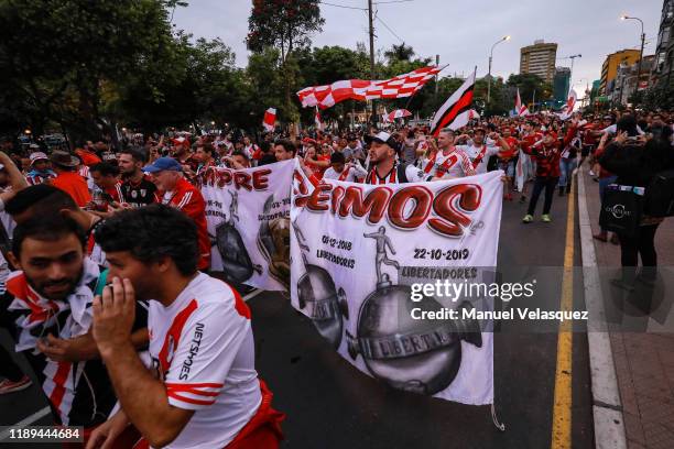 Fans of River Plate gather in the streets of the Miraflores neighborhood, ahead of the final match of Copa CONMEBOL Libertadores 2019 on November 22,...