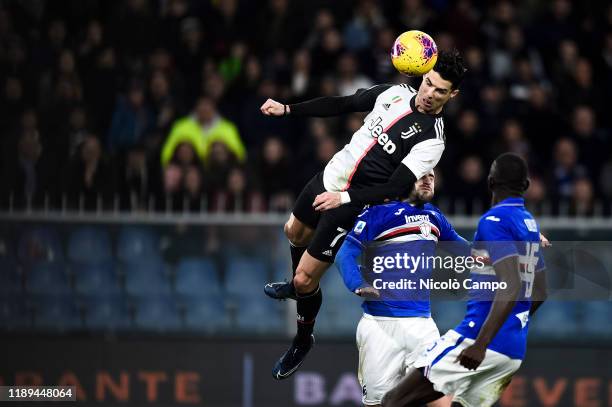 Cristiano Ronaldo of Juventus FC scores a goal during the Serie A football match between UC Sampdoria and Juventus FC. Juventus FC won 2-1 over UC...