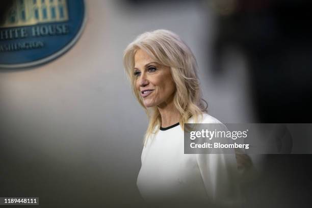 Kellyanne Conway, senior advisor to U.S. President Donald Trump, speaks during a news conference in the briefing room of the White House in...