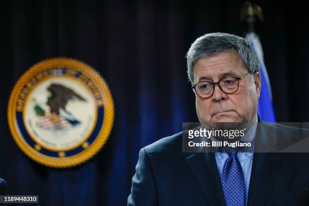 Attorney General William Barr waits to speak at an announcement a new Crime Reduction Initiative designed to reduce crime in Detroit on December 18,...