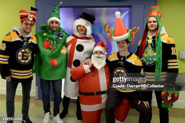 Boston Bruins Matt Grzelcyk, Patrice Bergeron, Chris Wagner, Charlie McAvoy, Torey Krug, and Anders Bjork visited the kids at Boston Children's...