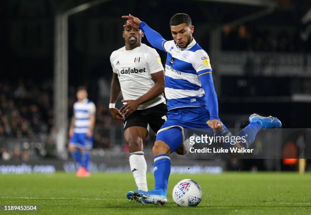 Nahki Wells of Queens Park Rangers shoots at goal during the Sky Bet Championship match between Fulham and Queens Park Rangers at Craven Cottage on...