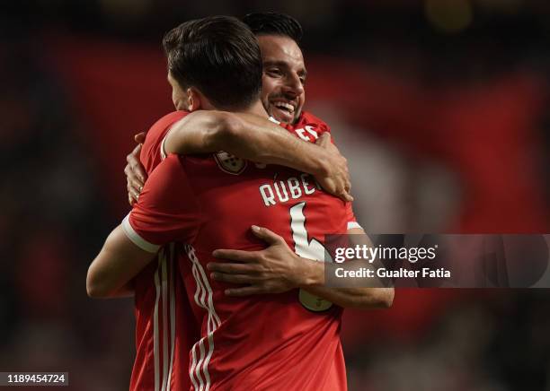 Andreas Samaris of SL Benfica and Ruben Dias of SL Benfica celebrates the victory at the end of the Taca De Portugal match between SL Benfica and SC...