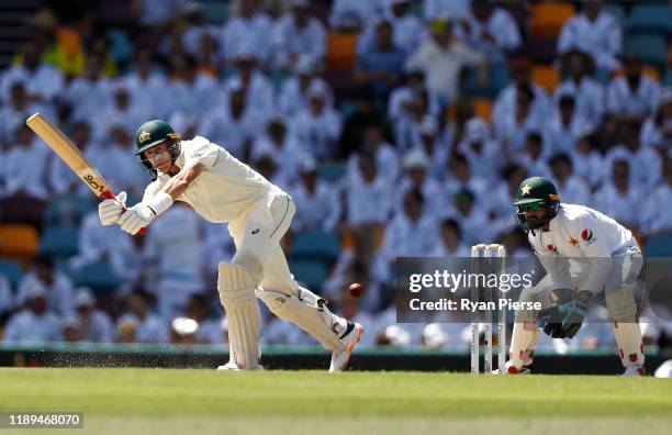 Marnus Labuschagne of Australia bats during day three of the 1st Domain Test between Australia and Pakistan at The Gabba on November 23, 2019 in...