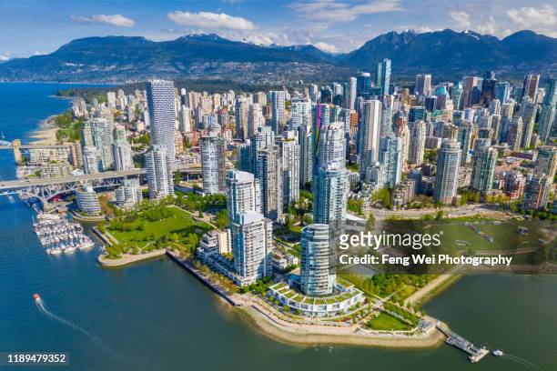 aerial view of downtown vancouver, british columbia, canada - vancouver canada stock pictures, royalty-free photos & images