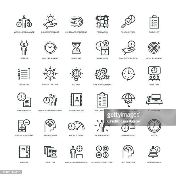 time management icon set - liso stock illustrations