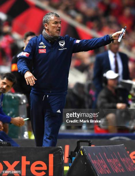 Marco Kurz coach of the Victory during the round 7 A-League match between Adelaide United and Melbourne Victory at Coopers Stadium on November 23,...