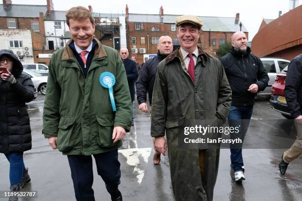 Brexit Party leader Nigel Farage and party chairman and parliamentary candidate for Hartlepool, Richard Tice, campaign during the Brexit Party...