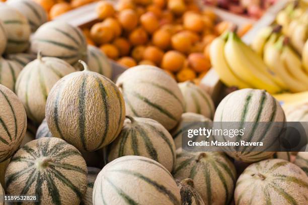 farmers market - organic veggies - meloen stockfoto's en -beelden