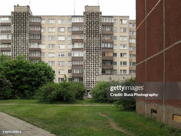 communist-era prefabricated social housing buildings in vilnius, lithuania - vilnius street stock pictures, royalty-free photos & images