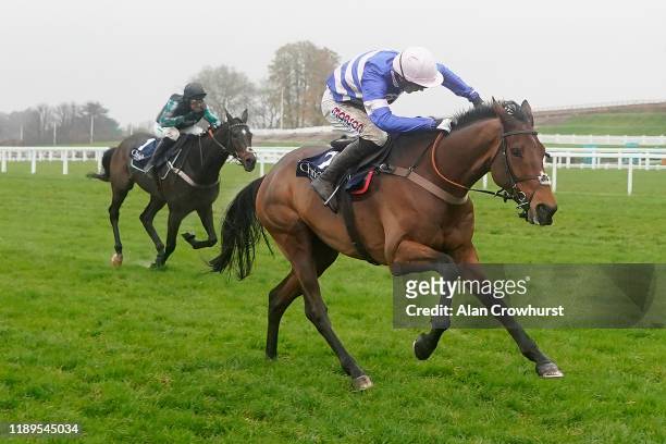 Harry Cobden riding Cyrname clear the last to win The Christy 1965 Chase from Altior and Nico de Boinville at Ascot Racecourse on November 23, 2019...