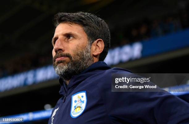 Danny Cowley, manager of Huddersfield Town looks on ahead of the Sky Bet Championship match between Huddersfield Town and Birmingham City at John...