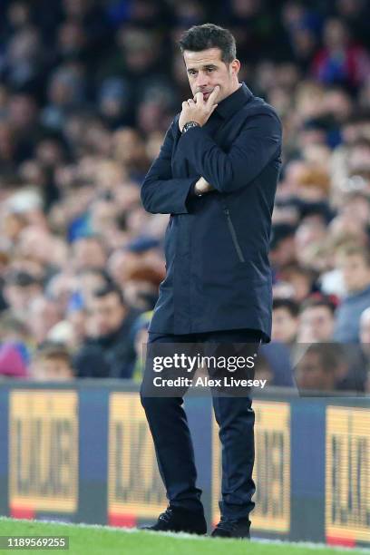 Marco Silva, Manager of Everton looks dejected following his sides defeat in during the Premier League match between Everton FC and Norwich City at...