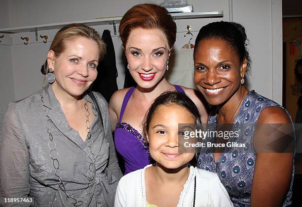 Renee Fleming, Sierra Boggess, Zoe Madeline Donovan and mother Audra McDonald pose backstage at the hit play "Master Class" on Broadway at The Samuel...