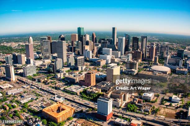 wide angle cityscape houston - houston texas home stock pictures, royalty-free photos & images