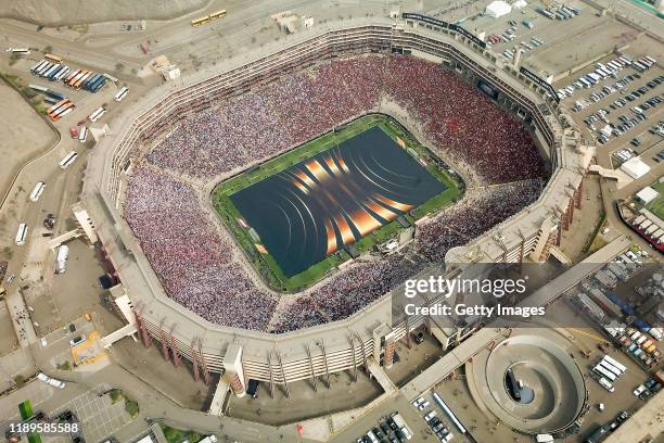 Aerial view of the stadium during the pre-game show prior to the final match of Copa CONMEBOL Libertadores 2019 between Flamengo and River Plate at...