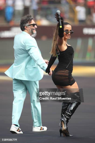 Fito Paez and Anitta perform during the pre-game show prior to final match of Copa CONMEBOL Libertadores 2019 between Flamengo and River Plate at...