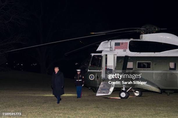President Donald Trump arrives at the White House after a rally in Michigan on December 19, 2019 in Washington, DC. While Trump was speaking at the...