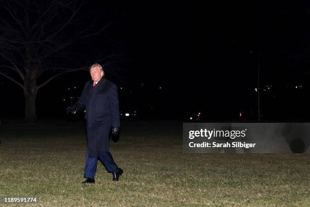 President Donald Trump arrives at the White House after a rally in Michigan on December 19, 2019 in Washington, DC. While Trump was speaking at the...