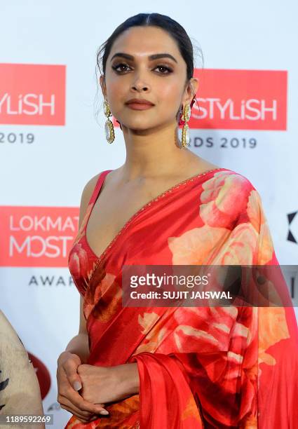 In this picture taken on December 18, 2019 Bollywood actress Deepika Padukone arrives at the Lokmat Most Stylish Awards in Mumbai.