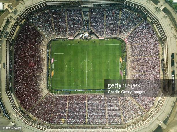 Aerial view of the stadium during the pre-game show prior to the final match of Copa CONMEBOL Libertadores 2019 between Flamengo and River Plate at...
