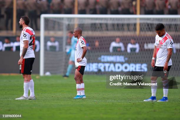 Lucas Pratto, Nicolas De La Cruz and Paulo Diaz of River Plate look dejected during the final match of Copa CONMEBOL Libertadores 2019 between...