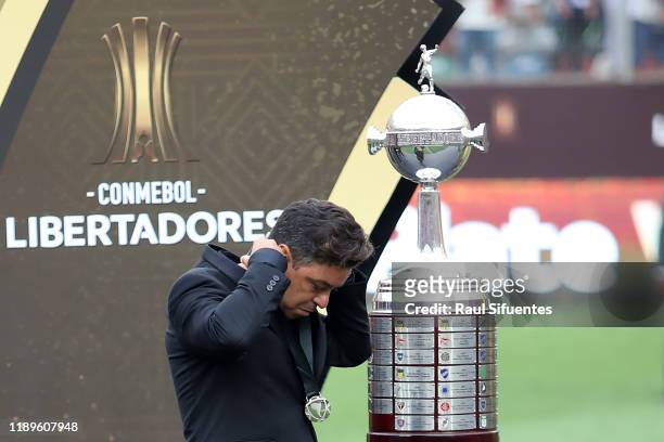 Head Coach of River Plate Marcelo Gallardo walks after receiving the second place medal after losing the the final match of Copa CONMEBOL...