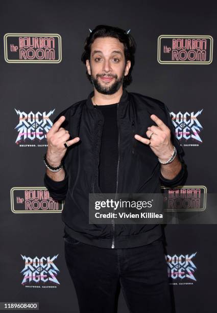 Nick Cordero attends Preview Of Rock of Ages Hollywood At The Bourbon Room on December 18, 2019 in Hollywood, California.