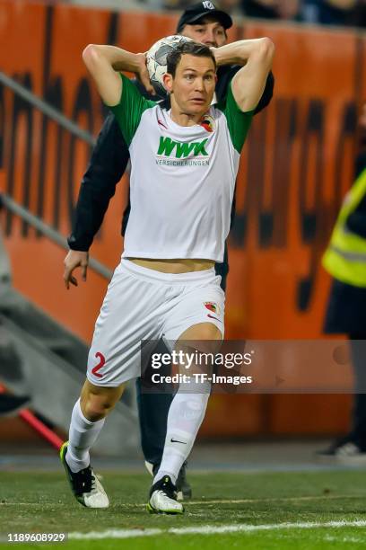 Stephan Lichtsteiner of Fc Augsburg throw-in during the Bundesliga match between FC Augsburg and Fortuna Duesseldorf at WWK-Arena on December 17,...