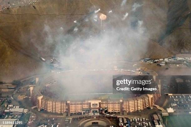 Aerial view of the stadium after Flamengo's win the final match of Copa CONMEBOL Libertadores 2019 between Flamengo and River Plate at Estadio...