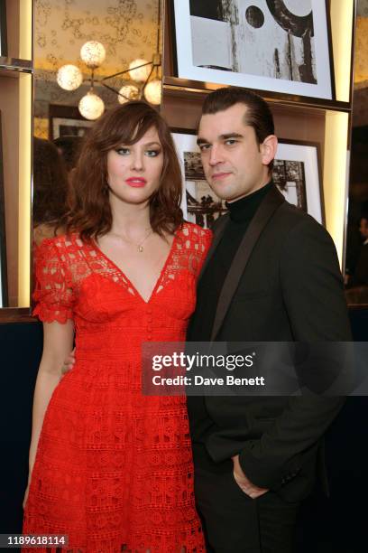 Martine Lervik and James D Kelly attend Betty Bachz's birthday party supported by Monkey 47 Gin and Absolut Elyx at Sette on November 23, 2019 in...