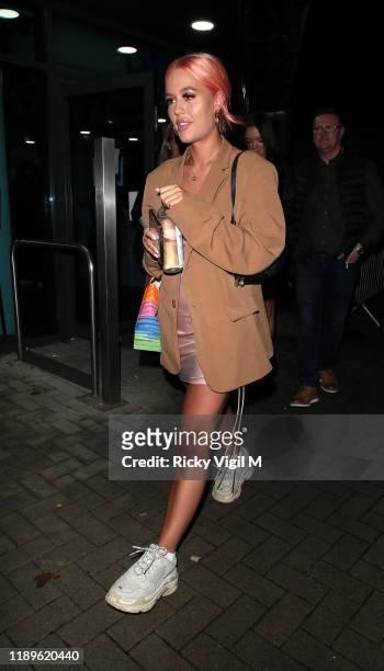 Lottie Tomlinson seen leaving LH2 studios after Celebrity X Factor on November 23, 2019 in London, England.