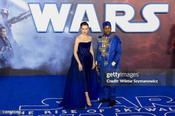 Daisy Ridley and John Boyega attend the European film premiere of 'Star Wars: The Rise of Skywalker' at Cineworld Leicester Square on 18 December,...