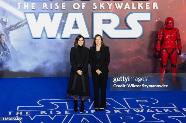 Michelle Rejwan and Kathleen Kennedy attend the European film premiere of 'Star Wars: The Rise of Skywalker' at Cineworld Leicester Square on 18...