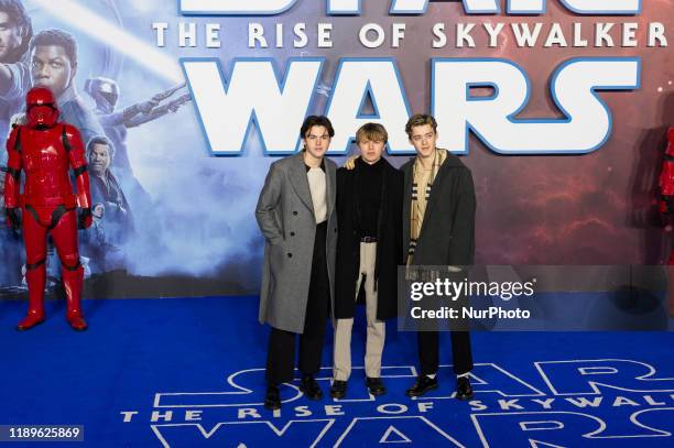 Blake Richardson, George Smith, and Reece Bibby of 'New Hope Club' attend the European film premiere of 'Star Wars: The Rise of Skywalker' at...