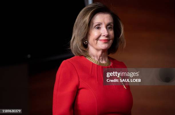 Speaker of the House Nancy Pelosi holds a press conference on Capitol Hill in Washington, DC, December 19, 2019.