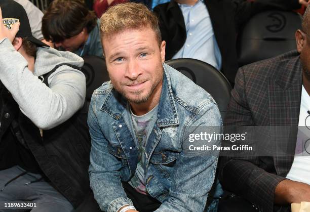 Brian Littrell of the Backstreet Boys attends Toronto Raptors vs Atlanta Hawks game at State Farm Arena on November 23, 2019 in Atlanta, Georgia.