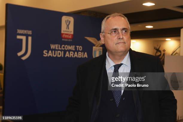 Lazio President Claudio Lotito arrives to Riyadhl on December 19, 2019 in Riyadh, Saudi Arabia.
