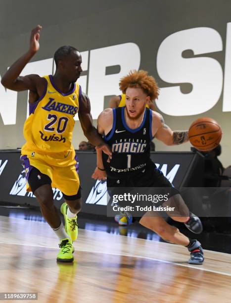 Hassani Gravett of the Lakeland Magic moves the ball against the South Bay Lakers during the NBA G League Winter Showcase at Mandalay Bay Events...