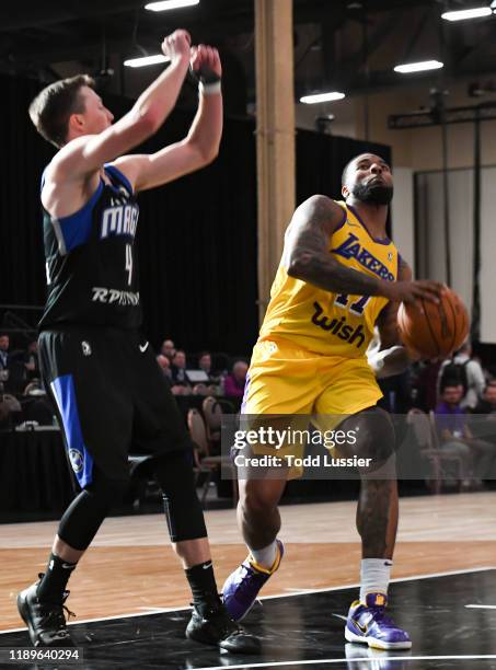 David Stockton of the South Bay Lakers goes to the basket against the Lakeland Magic during the NBA G League Winter Showcase at Mandalay Bay Events...