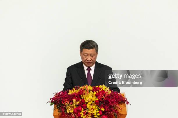 Xi Jinping, China's president, gives a speech during an inauguration ceremony in Macau, China, on Friday, Dec. 20, 2019. Xi praised the work of...