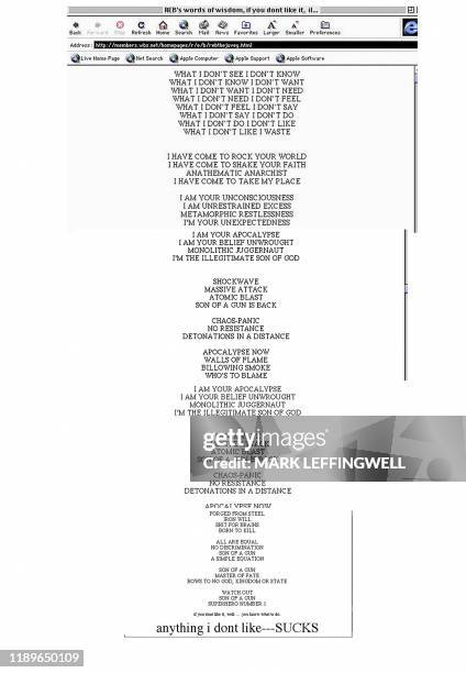 This composite image made 21 April, 1999 from the supposed website of one of the suspects in the Columbine High School slayings shows a poem. As many...