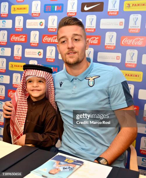 Sergej Milinkovic Savic of SS Lazio attends a meet & greet of Sunday's Italian Supercup match against Juventus on December 20, 2019 in Riyadh, Saudi...