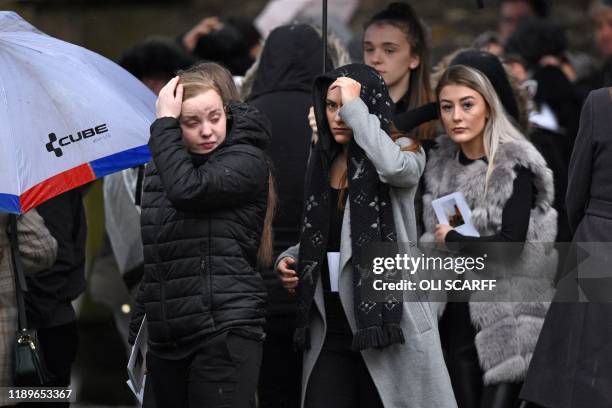 Friends and family members leave after attending a memorial service for University of Cambridge graduate Saskia Jones, a victim of the Fishmongers'...